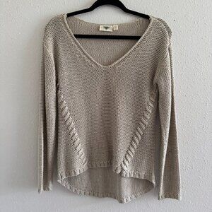 Retrod Beige Knit V-Neck High-Low Sweater Size XS